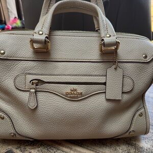 Coach Cream Leather Satchel with Gold Accents